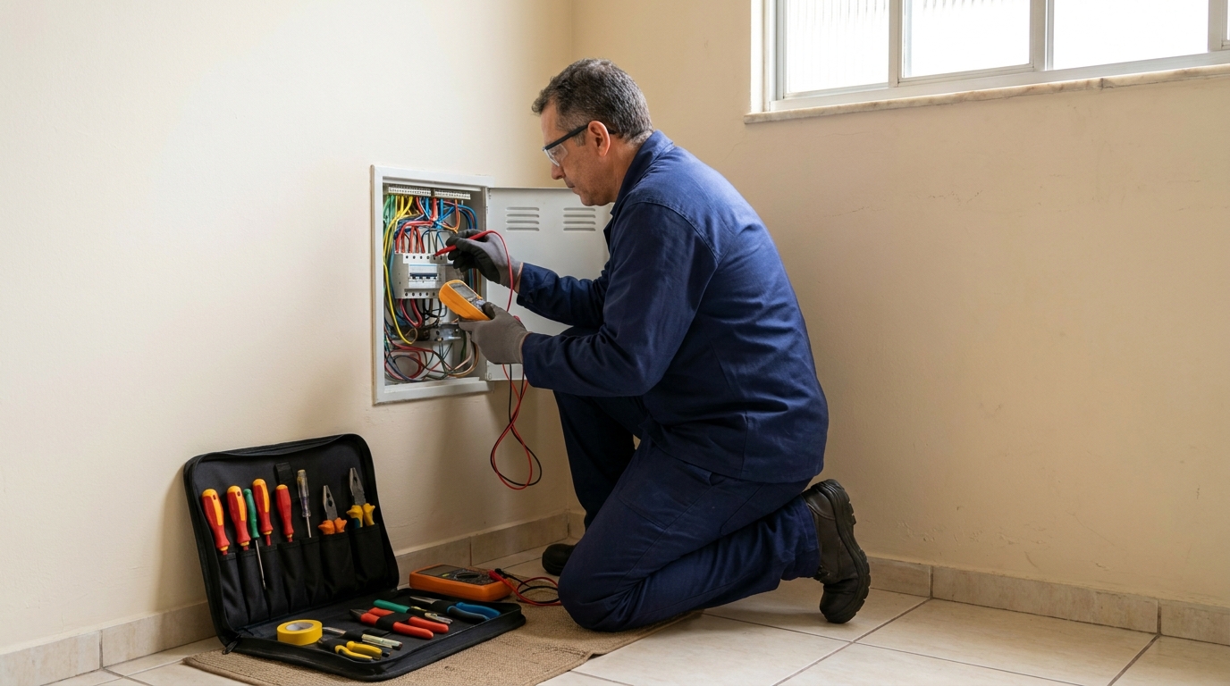 Eletricista atendendo em residência em Betim‑MG