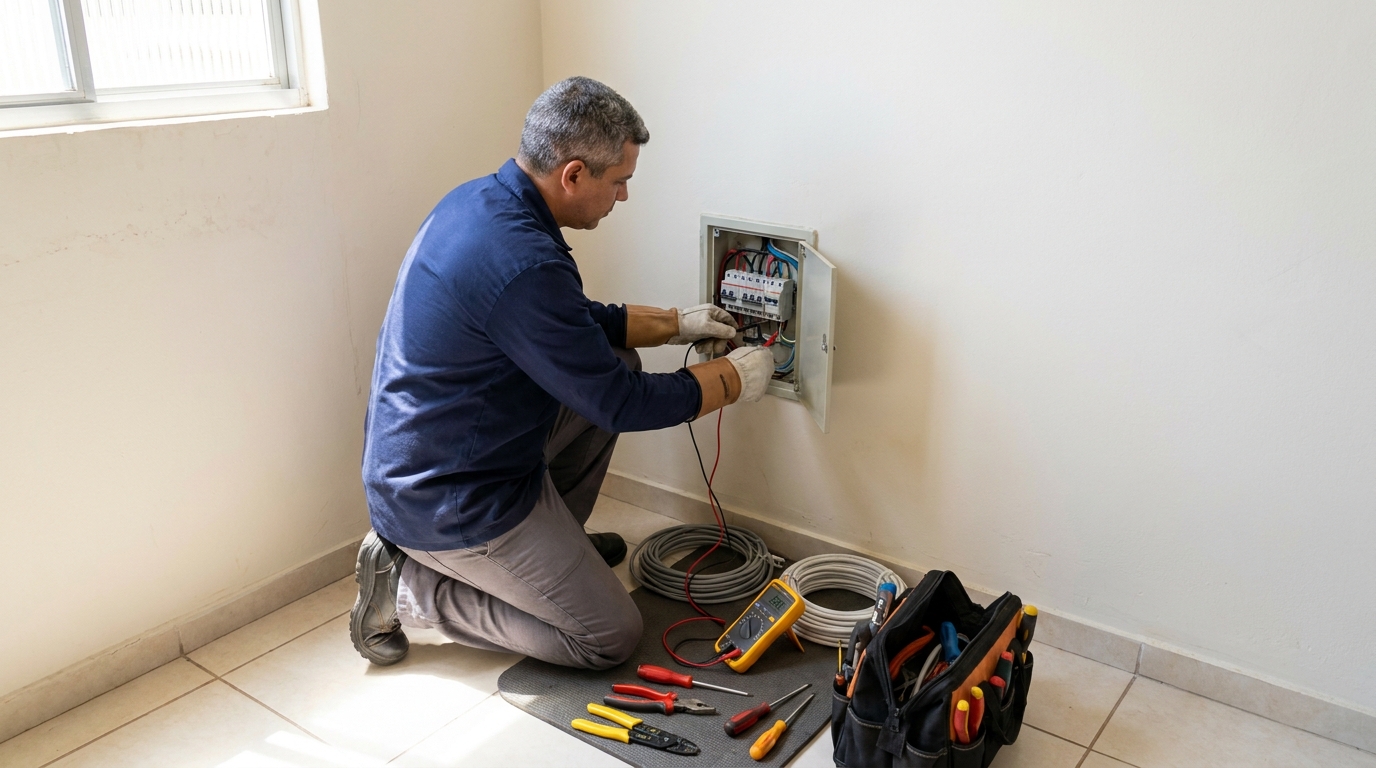Eletricista realizando manutencao em Betim‑MG